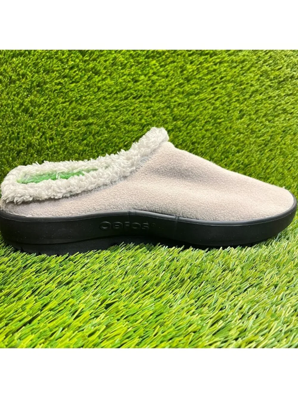 OOFOS OOcoozie Mens Size 10 Beige Black Casual Slip On Recovery Mules Shoes